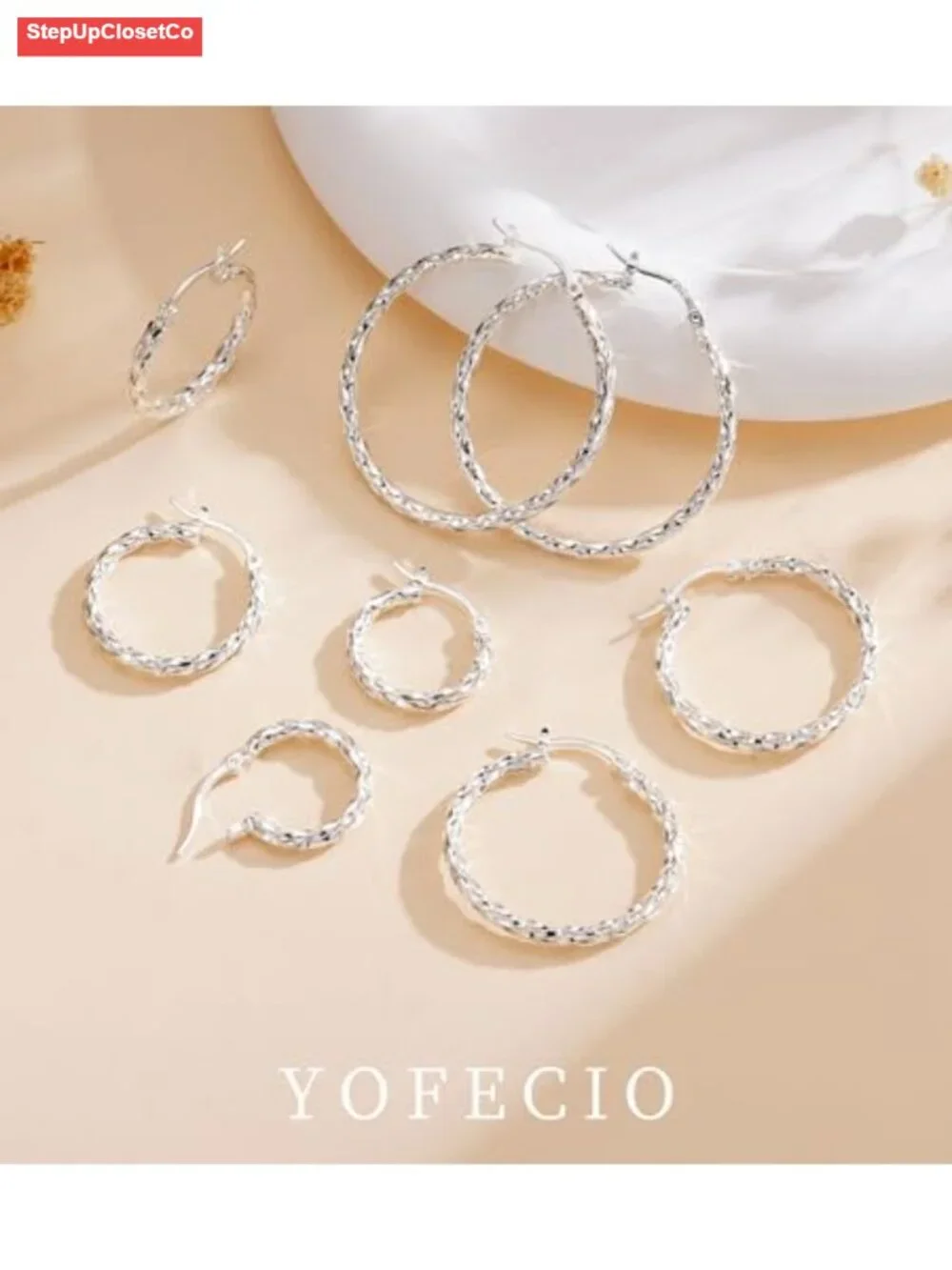 Hypoallergenic 925 Sterling Silver Twisted Hoop Earrings for Women 14K White